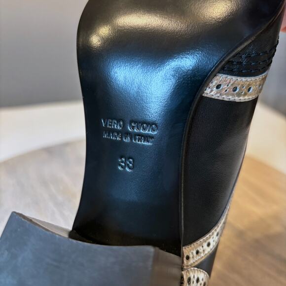 Laurence Dacade Black Leather Heeled Oxfords Gold Trim Women EU 38 US Sz 8 Italy - Picture 8 of 12